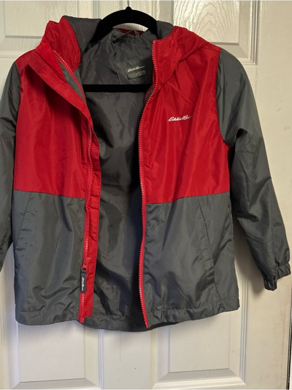 Eddie Bauer Kids' Red and Gray Lightweight Hooded Jacket boys size 7/8